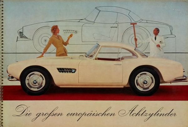 BMW V8 Modellprogramm 1955 "Die großen europäischen Achtzylinder" original Automobilprospekt (3096)